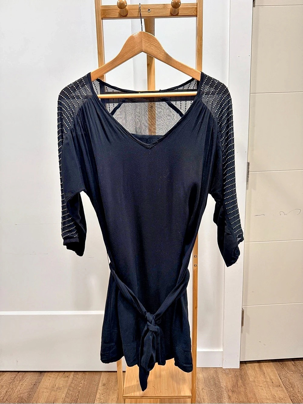 Ella Moss Black Embellished Sleeve Mini Dress Size Small